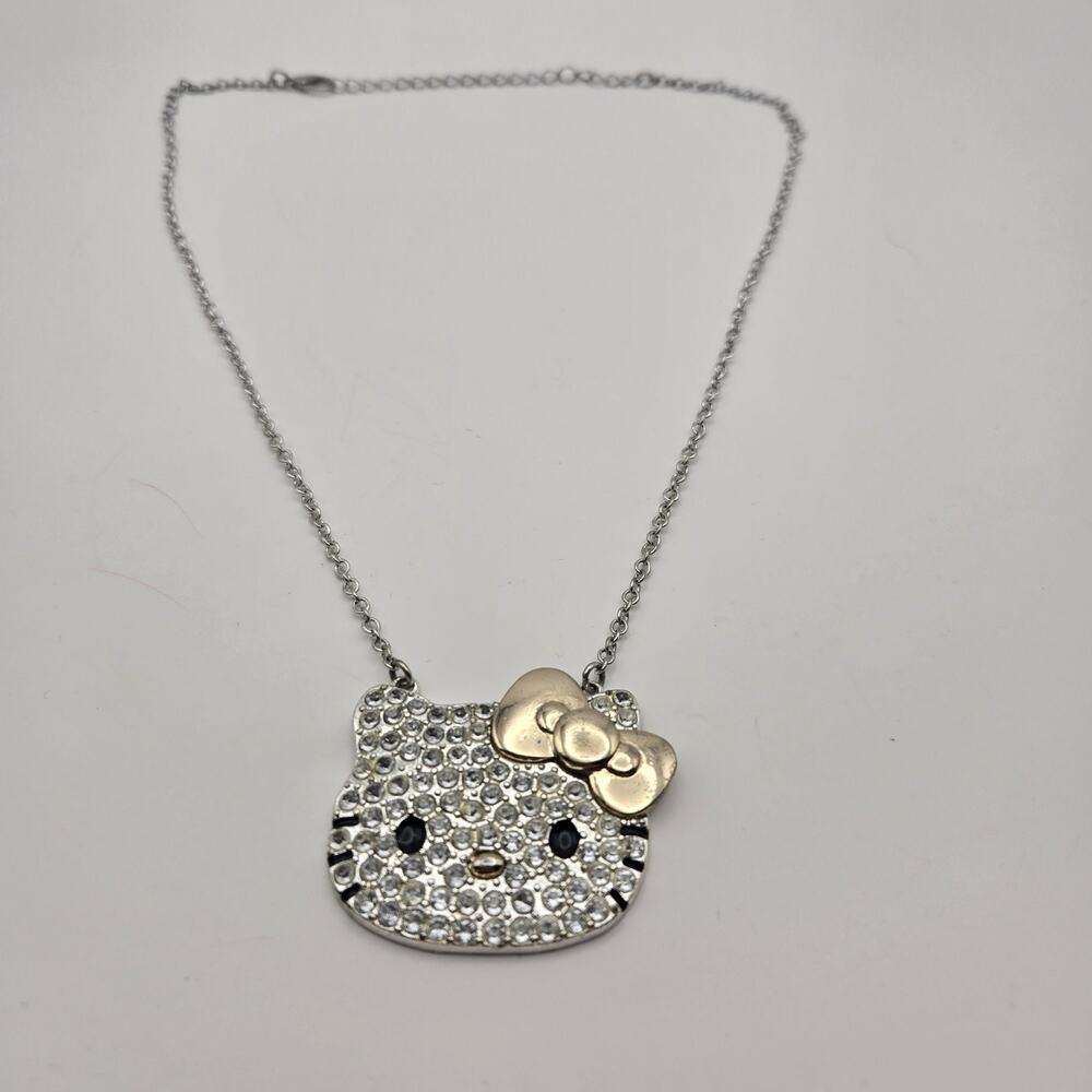 HELLO KITTY Rinestone Bling Necklace Sanrio Gold Color Bow